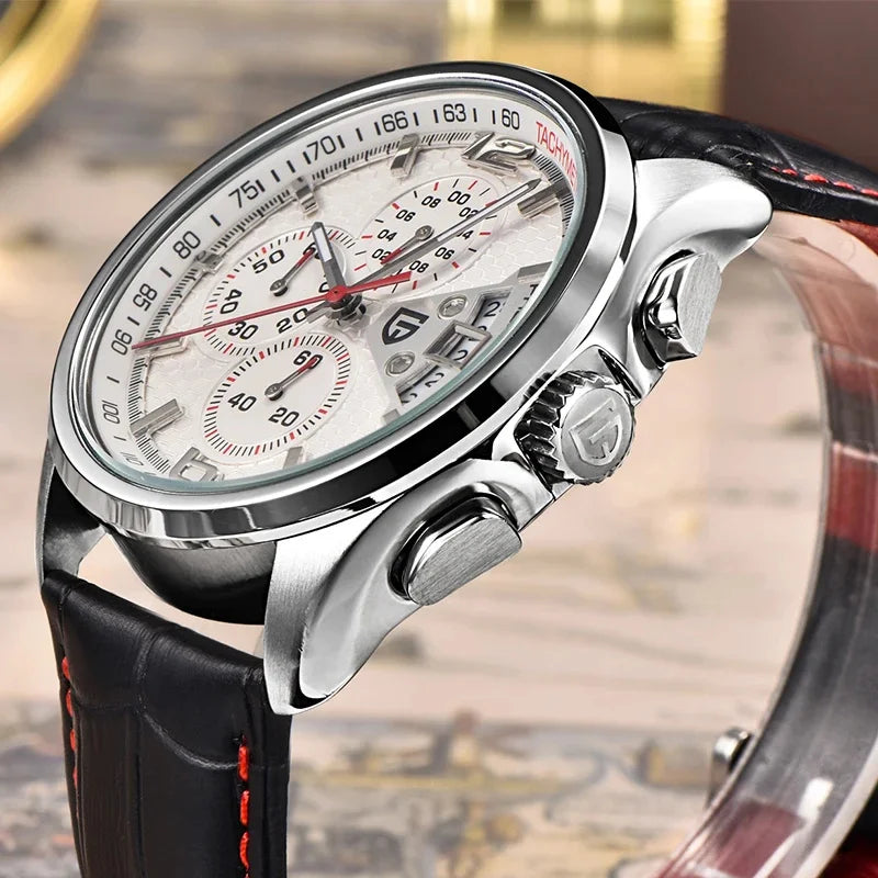 Leather Military Chronograph Watch — Black | KIMLUD