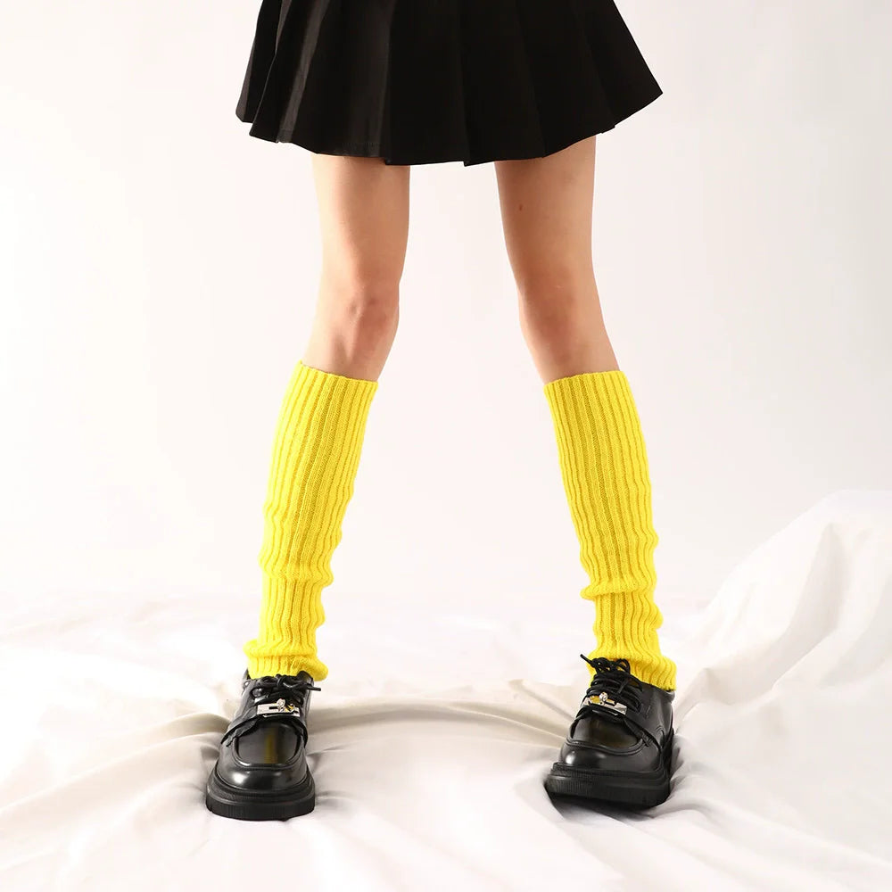 Knit Socks Neon Ribbed Leg Warmers — Black | KIMLUD