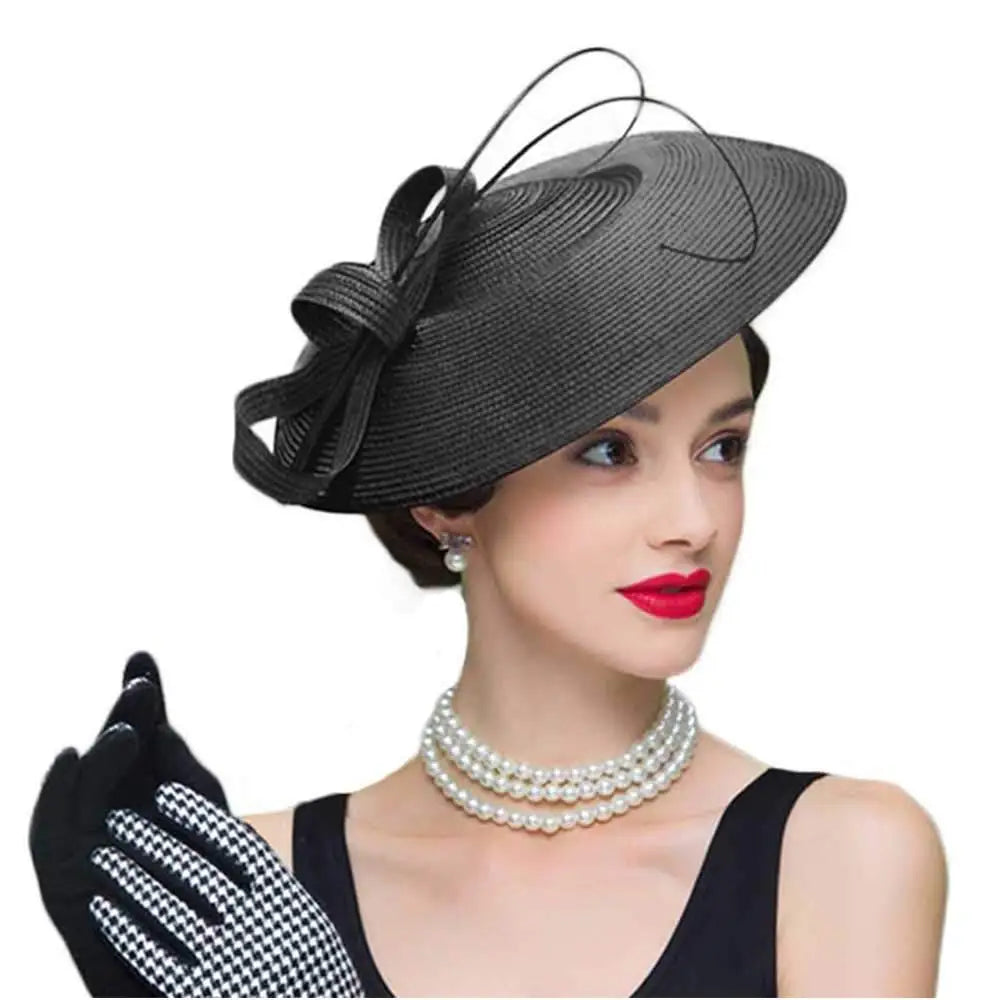 Polyester Fascinator Pillbox Hat — Black White | KIMLUD