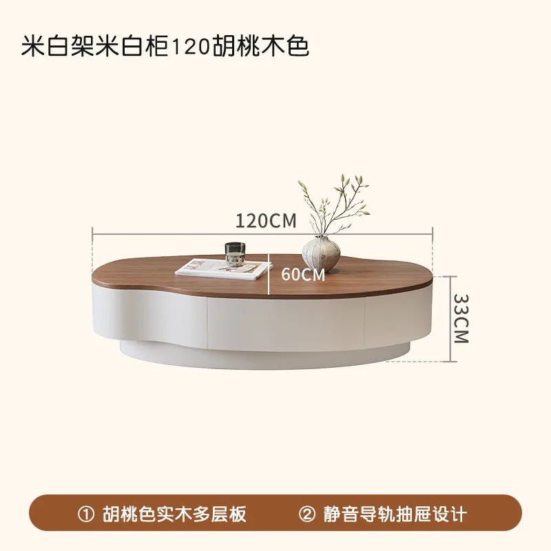Solid Wood Minimalist Modern Coffee Table With Integrated Storage And Sculpted Edges — Walnut | KIMLUD