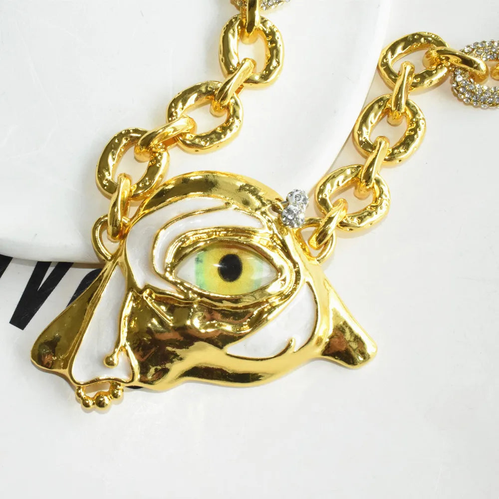 Metal Alloy Statement Mask Charms Necklace — Gold | KIMLUD
