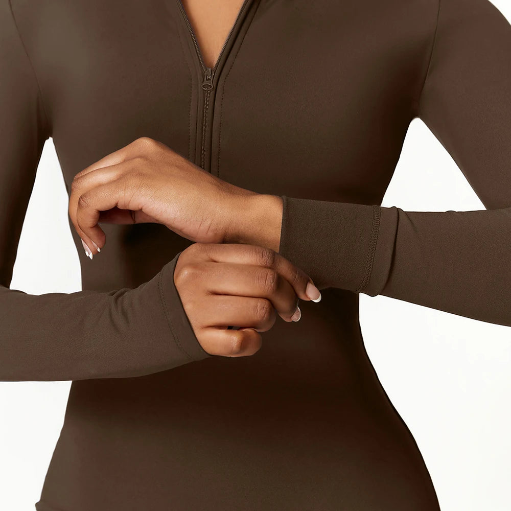 Jumpsuit – Zippered Fleece-Lined Knit – Black | KIMLUD