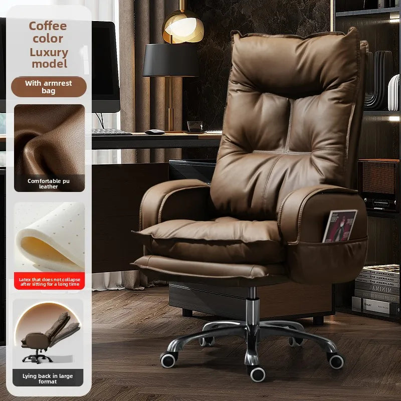 Genuine Leather Executive Chair Reclining Ergonomic Height-Adjustable — Chocolate Brown | KIMLUD