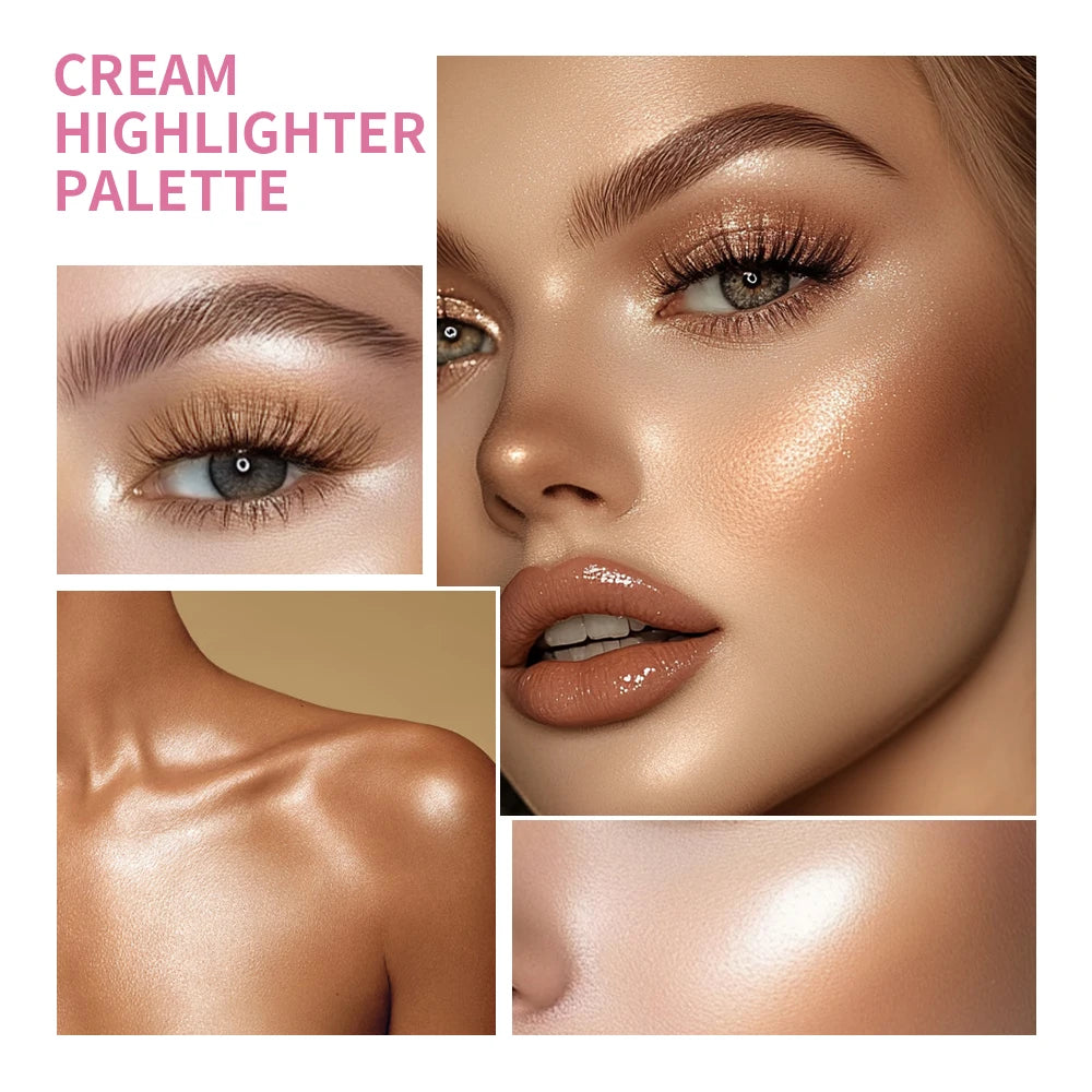 High Gloss Cement Case Cream Palette Set Makeup Matte & Shimmer Finishes with Pink Brown Nude Tones Long-Lasting Curve Case