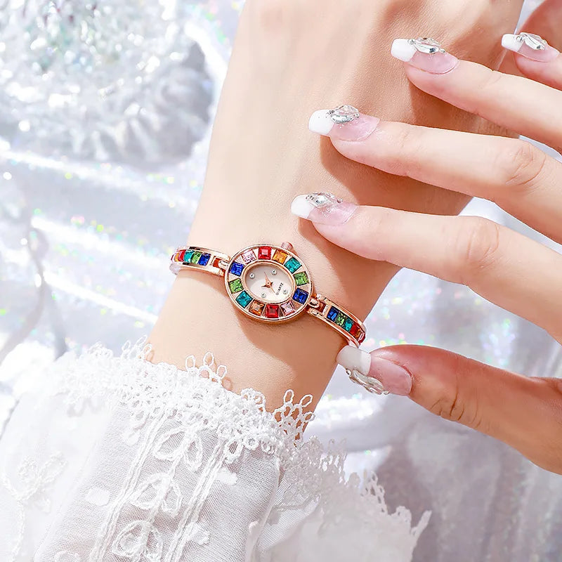Rhinestone Watch Square Dial Bracelet Band — Crystal | KIMLUD