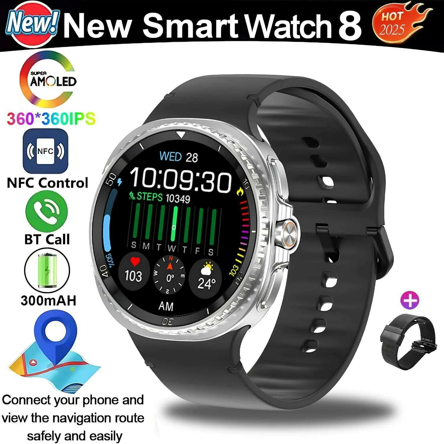new-smart-watch-8-classic-rotating-dial-amoled-hd-screen-mens-gps-nfc-sport-modes-fitness-heart-rate-bluetooth-call-smart-watchkimlud-womens-fashion-34608472