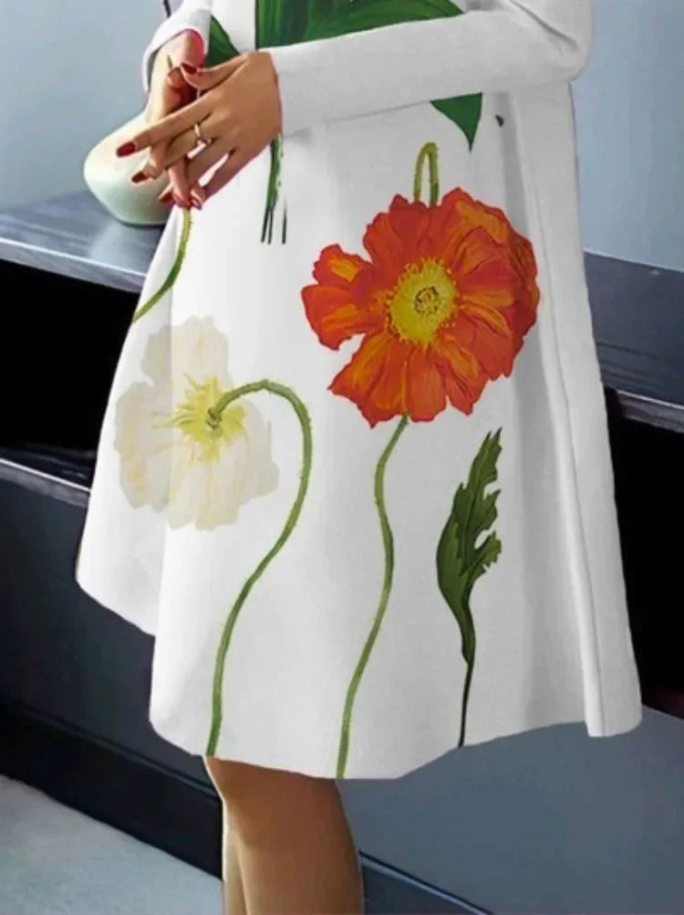 Modigirl Autumn Fall Long Sleeves Dress for Female 2024 Clothes High Neck Printed Elegant Party Evening Flower Midi Dresses