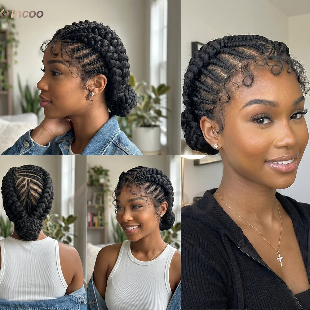 Full Lace Wig – Cornrow Braids – High Temp Fiber – 1B | KIMLUD
