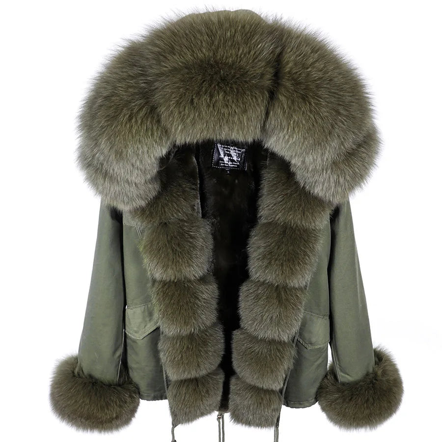MAOMAOKONG Winter Clothes Women Natural Fur Coat Real Raccoon Fur Collar Parkas Remove Faux Fur Lining Warm Thick Short Jacket