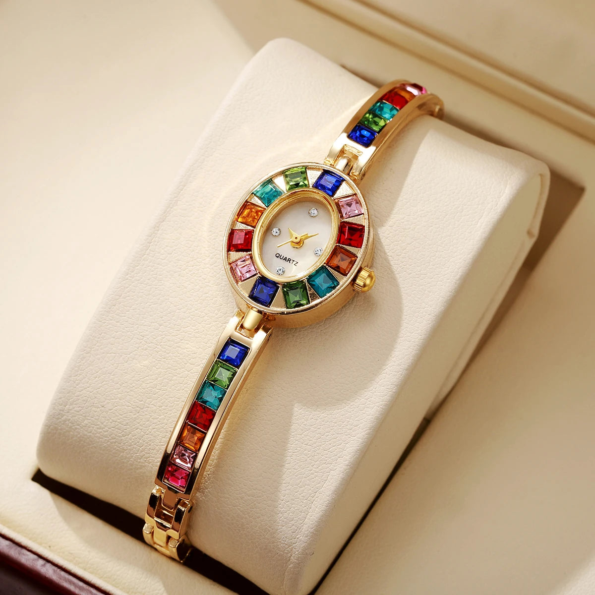 Rhinestone Alloy Watch Bracelet — Silver | KIMLUD
