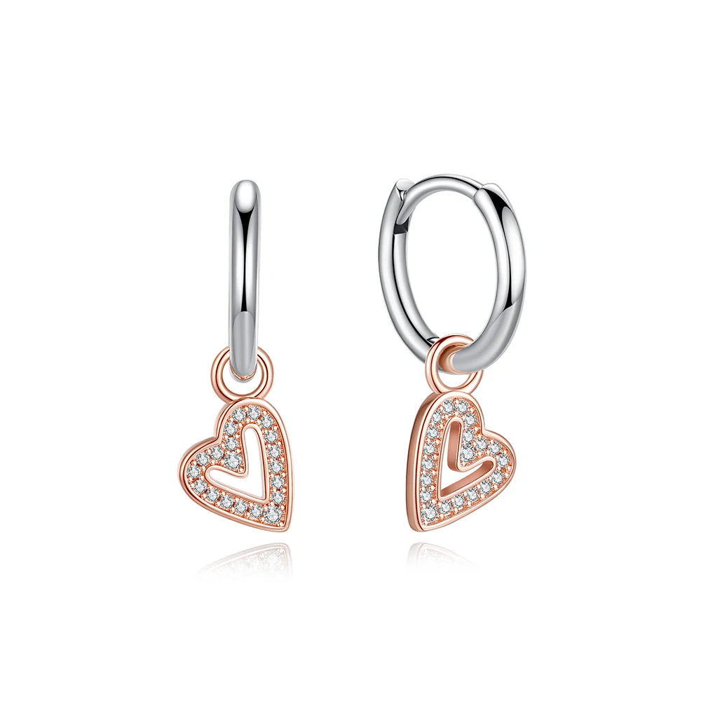 Sterling Silver Stud Hoop Earrings Crown Heart Bee — Rose Gold | KIMLUD
