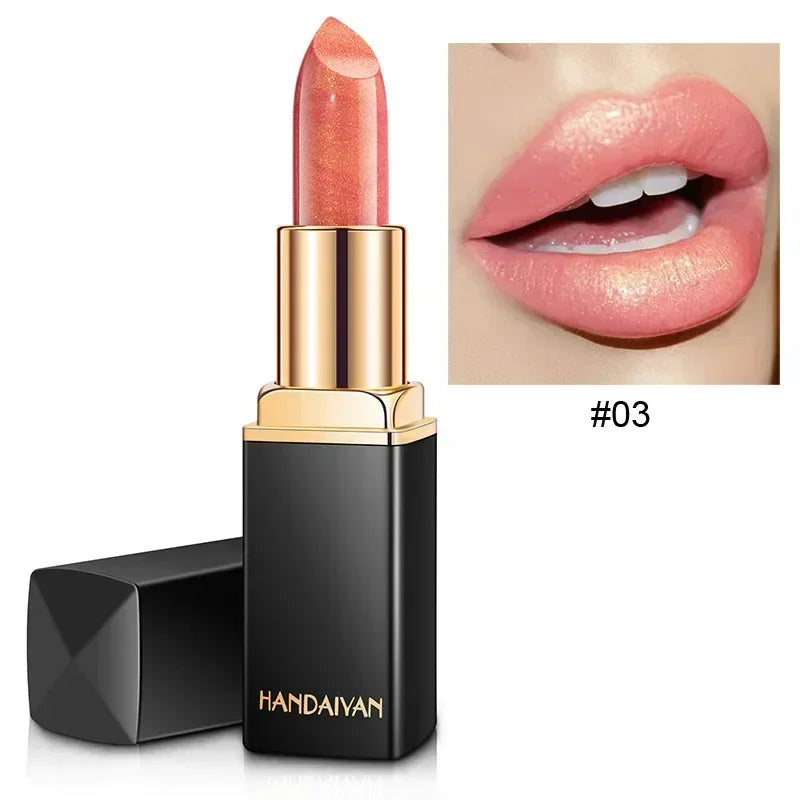 Black Tube Gold Shiny Lipstick Waterproof Long Lasting Moisturizing Glitter Pearlescent Nude Pink Shimmer Lipstick Luxury Makeup
