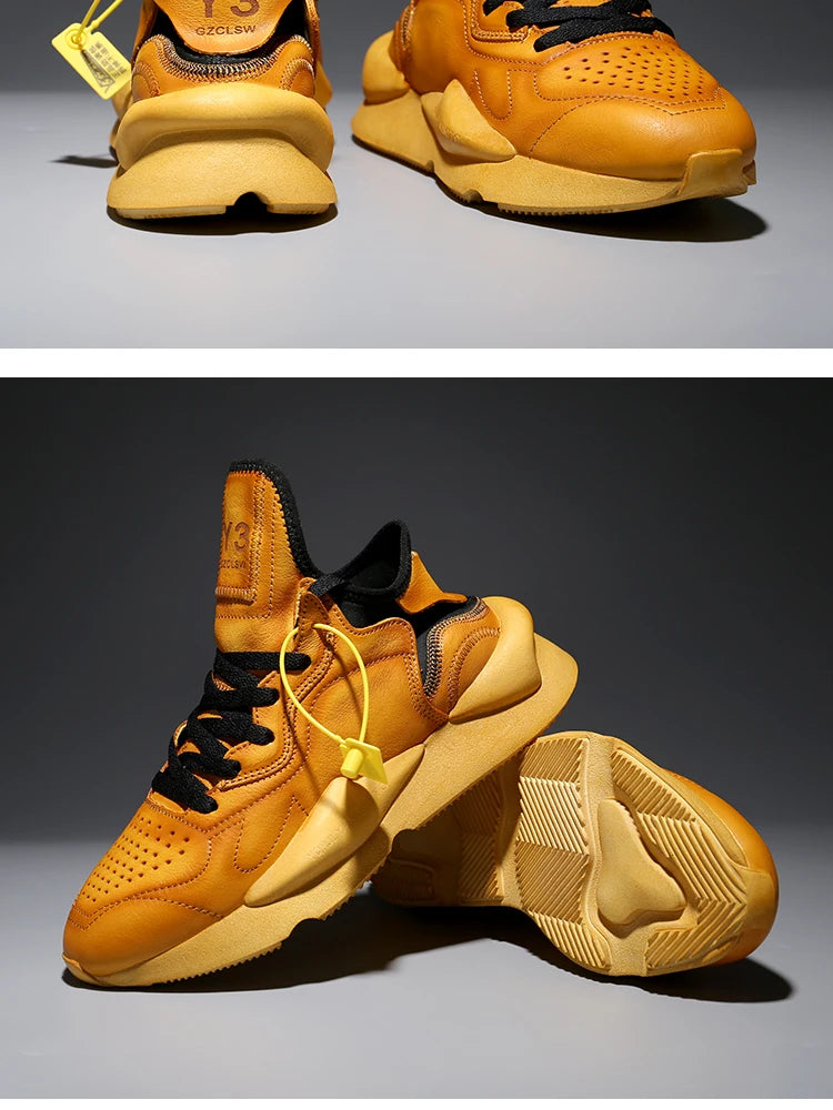 Calf Leather Casual Sneakers Round-Toe — Honey Tan | KIMLUD