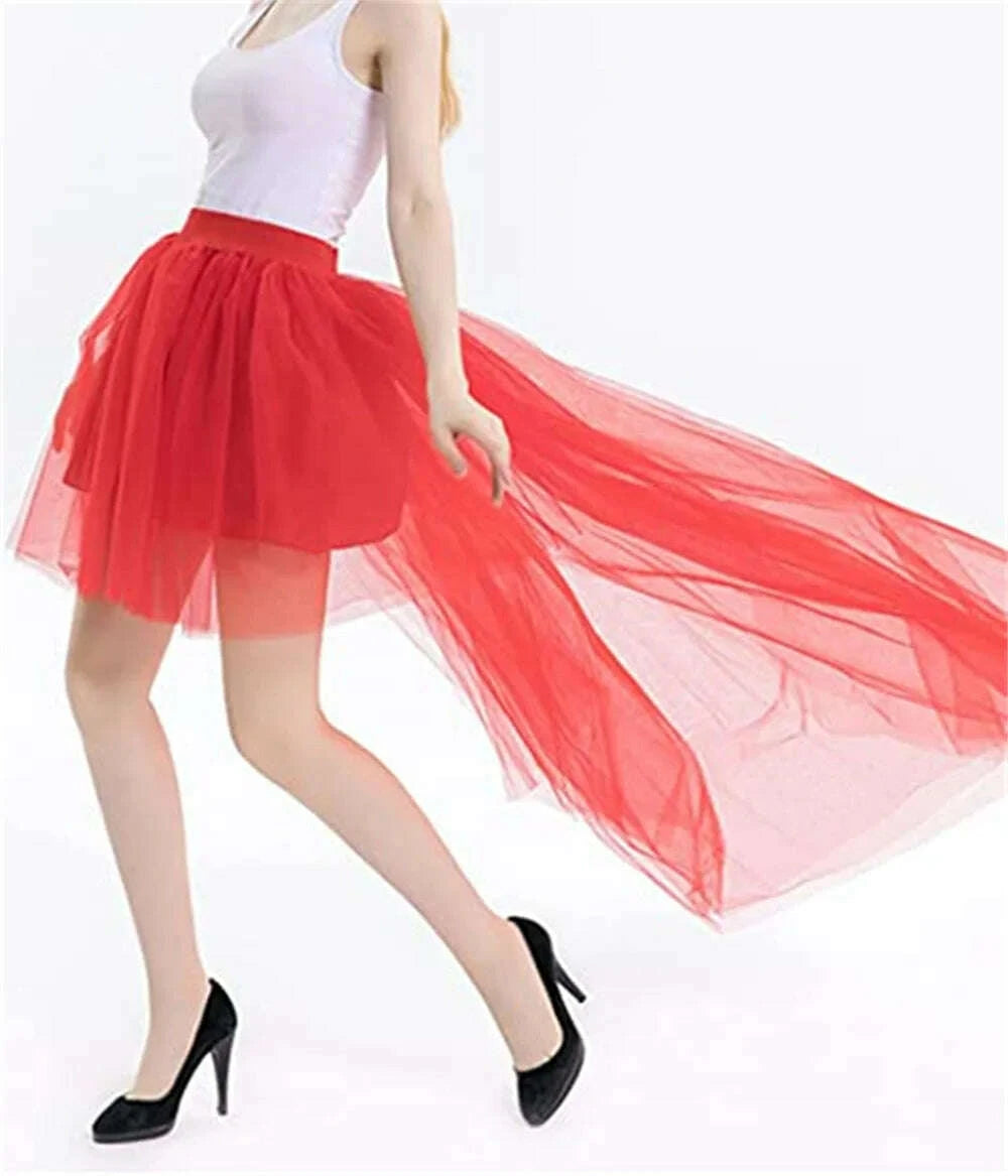 KIMLUD, MisShow Hi-Lo Gothic Punk Tutu Skirt Soft Tulle Elastic Waist High Low Mesh Net Halloween Cosplay Costume Maxi Women Dress, KIMLUD Womens Clothes