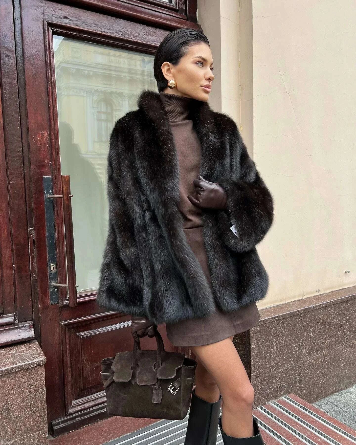 KIMLUD, Women Thick Faux Fur Coat Lapel Hidden Button Loose elegant lady Outerwear 2025 Fashion Female Street Commute Overcoat New, KIMLUD Womens Clothes