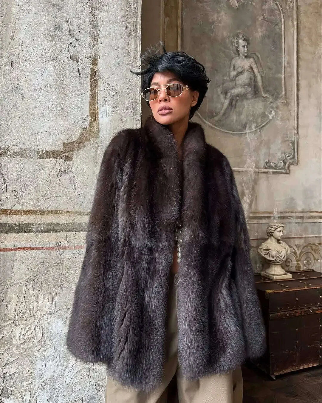 KIMLUD, Women Thick Faux Fur Coat Lapel Hidden Button Loose elegant lady Outerwear 2025 Fashion Female Street Commute Overcoat New, KIMLUD Womens Clothes