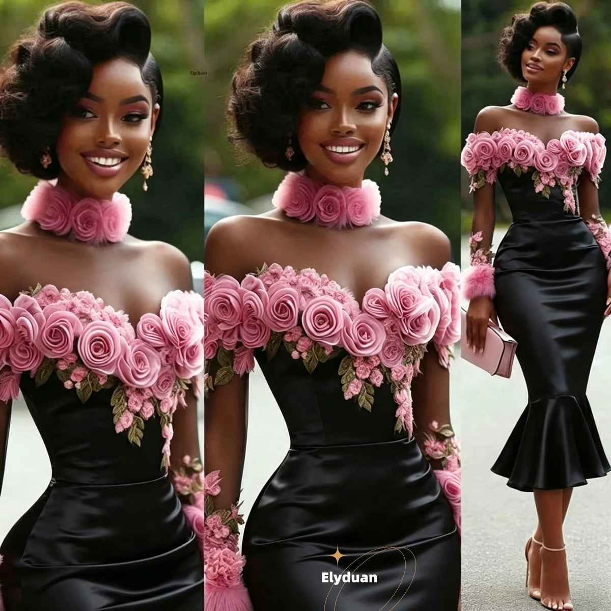 Prom Dress – Off Shoulder Long Sleeve – Satin – Black | KIMLUD
