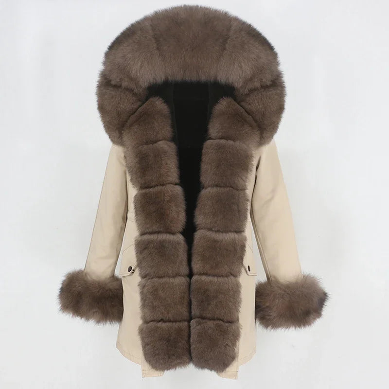 OFTBUY 2024 Fashion Winter Jacket Women Real Fur Coat Natural Real Fox Fur Collar Loose Long Parkas Big Fur Outerwear Detachable