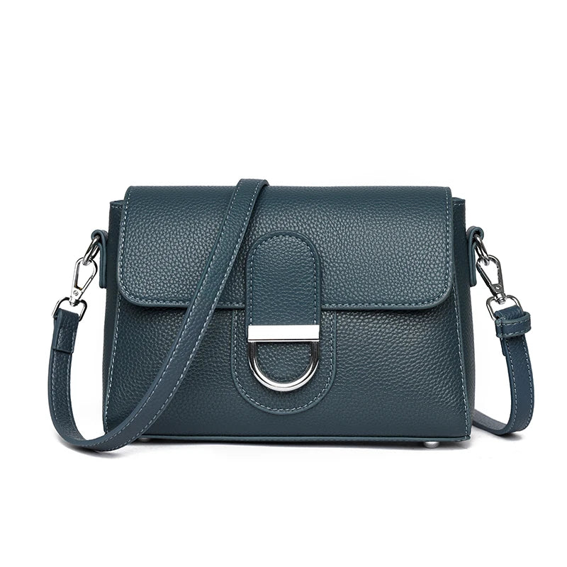 Genuine Cowhide Crossbody Bag Small Flap — Black | KIMLUD