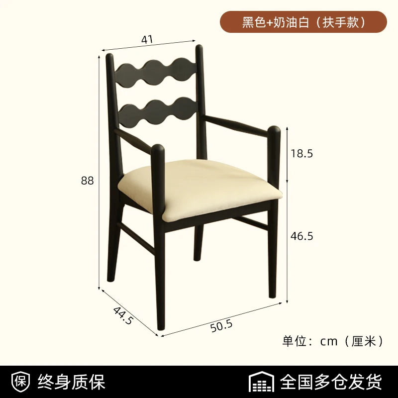 Solid Wood Dining Chair Household French Makeup Soft Bag Armrest Chair Light Luxury Balcony Backrest Silla Comedor Furniture