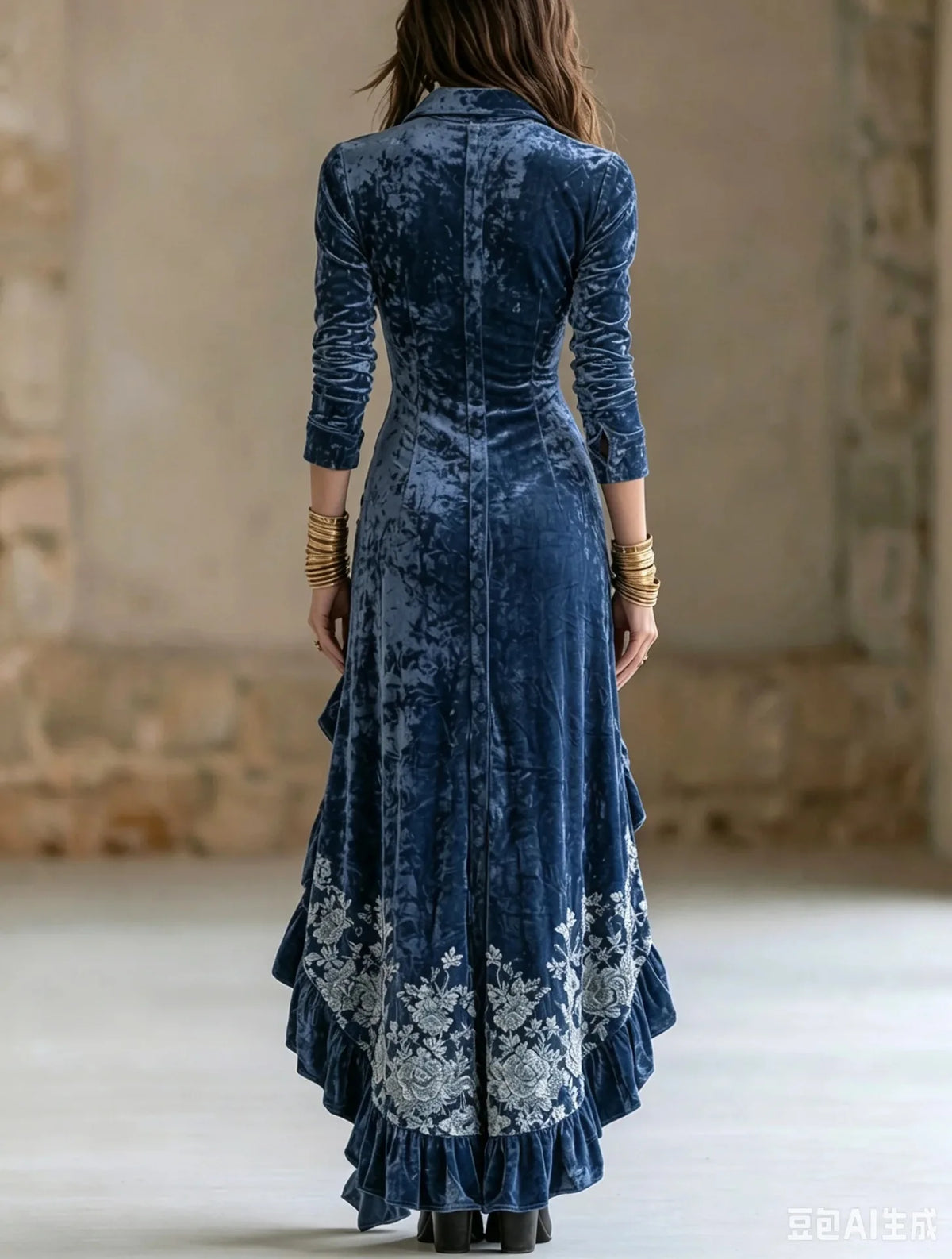 Women Deep V Neck Long Sleeve Velvet Dress Autumn New Swing Pleated Long Dress Autumn Long Sleeve Elegant Party Dresses