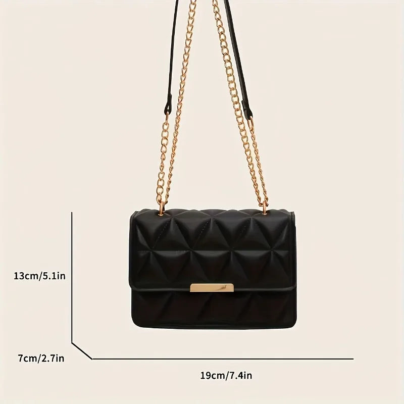 PU Leather Shoulder Bag Quilted Chain Small Square — Black | KIMLUD