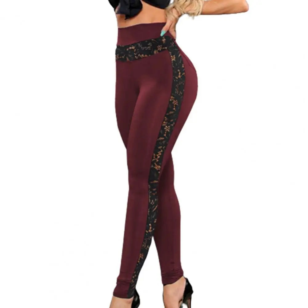 Women Yoga Pants Lace Patchwork Pure Color Sport Leggings Lift Hip Breathable Soft Workout Pants Female Clothes For Daily Wear