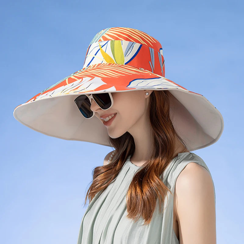 Cotton Sun Hat Double-Sided Fisherman With Enlarged Brim — Natural | KIMLUD