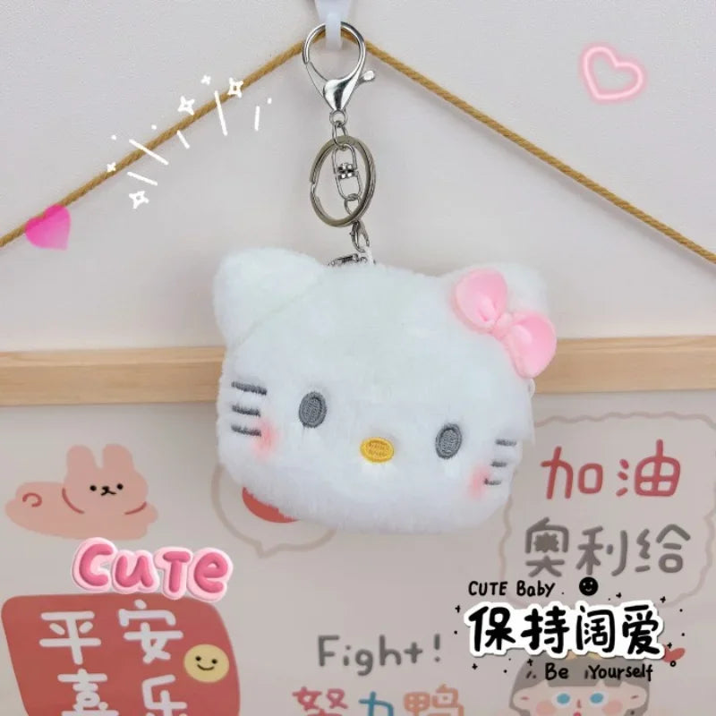 Sanrio Hello Kitty Plush Coin Purse Cartoon Keychain Bag Zipper Coin Wallet Storage Bag Key Earphone Pouch Decorations Girl Gift