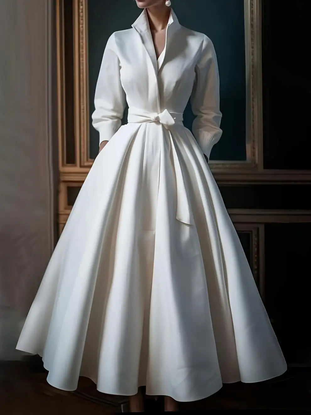 Suede Dress Bohemian Long Dress With High Waist And Long Sleeves Street Style — White | KIMLUD