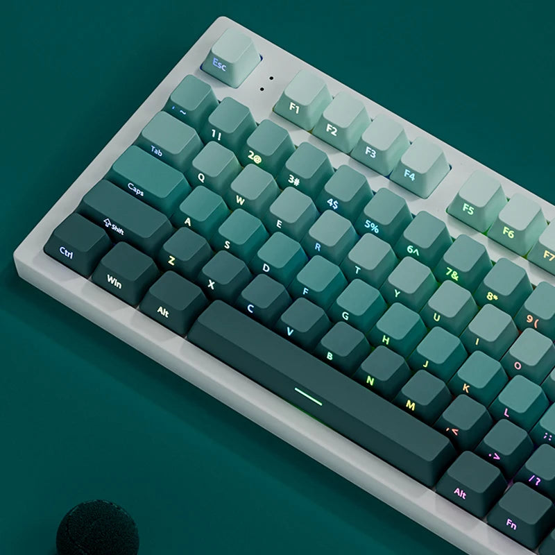 135 Keys Gradient Green Shine Through Keycaps Side Printed PBT Double Shot Keycaps OEM Profile for MX Switches Gaming Keyboards