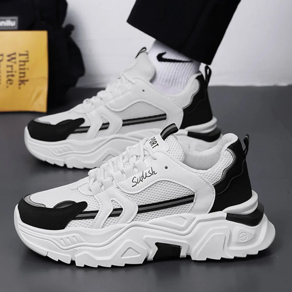 New Fashion Mens Thick Sole Platform Sneakers Breathable Mesh Lightweight Low Top Dad Shoes Casual Sports Walking Shoes