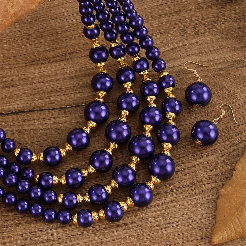 Multi-Layer Plastic Beads Jewelry Set — Blue | KIMLUD