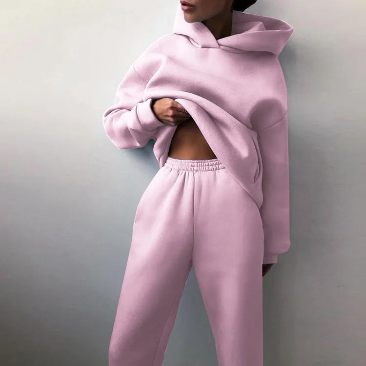 Fleece Hooded Two-Piece Set Cozy Winter Essential — Black | KIMLUD