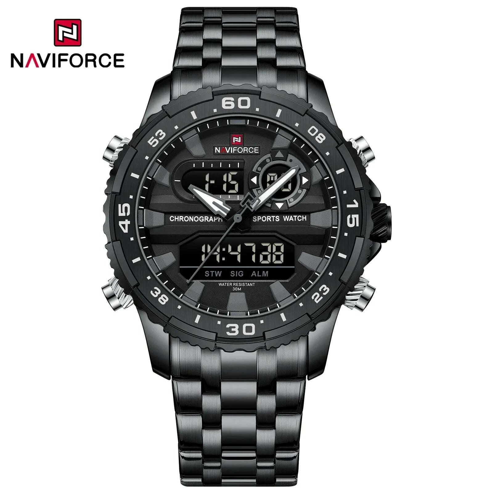 KIMLUD, NAVIFORCE Fashion Brand Black Gold Men Watch Fashion Luxury Quartz Wrist Watches Sport Waterproof Stainless Steel Strap NF9234, KIMLUD Womens Clothes