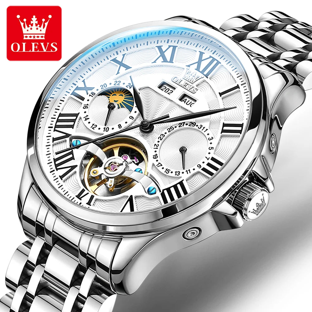 Moon Phase Mechanical Watch Automatic Self-Wind — Silver | KIMLUD