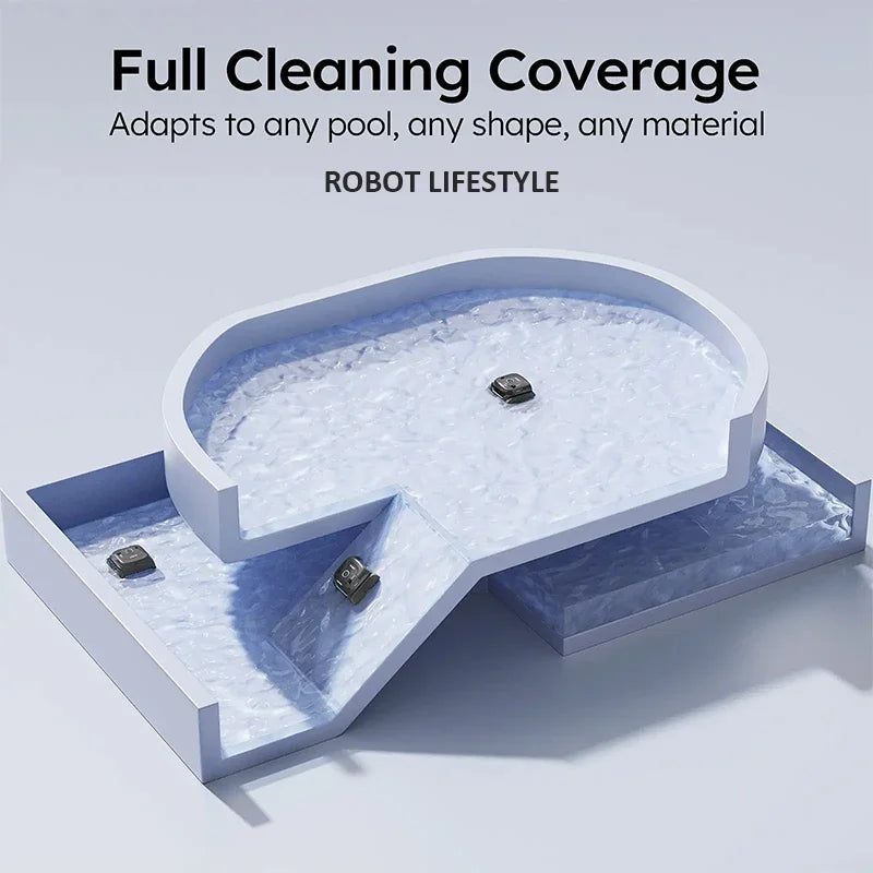 Robot Pool Cleaner Cordless APP Cleaning Background and Walls 180um+Ultra Fine Filter 3Hours Runtime Scheduled Periodic