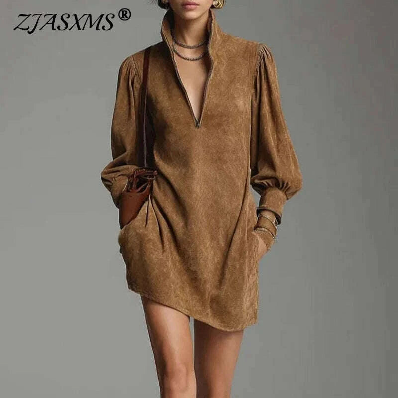 fall-retro-solid-suede-mini-short-dresses-sexy-zipper-turtleneck-slim-pullover-dress-winter-lantern-sleeve-pockets-woman-clotheskimlud-womens-clothes-35076717