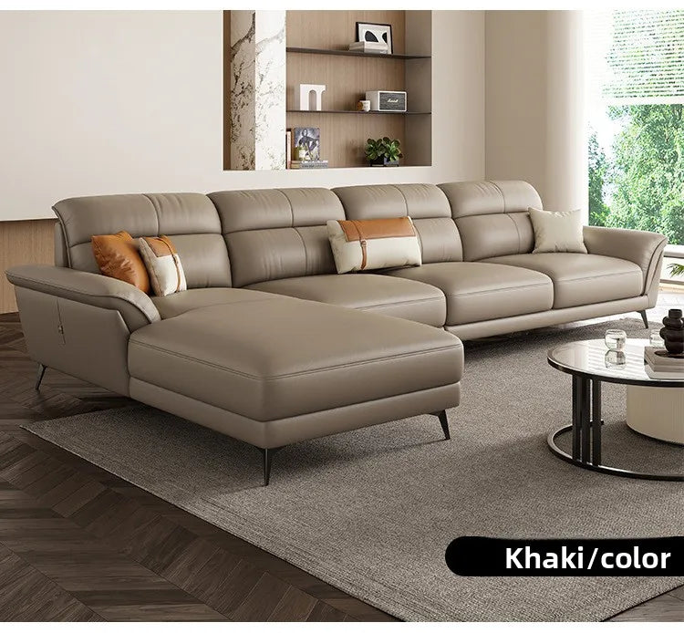 Leather Sculpted Modern L-Shaped Sofa — Black | KIMLUD