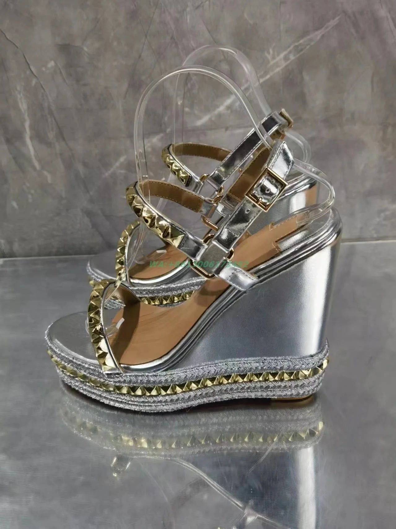Metallic High Wedge Slingback Sandal — Silver | KIMLUD