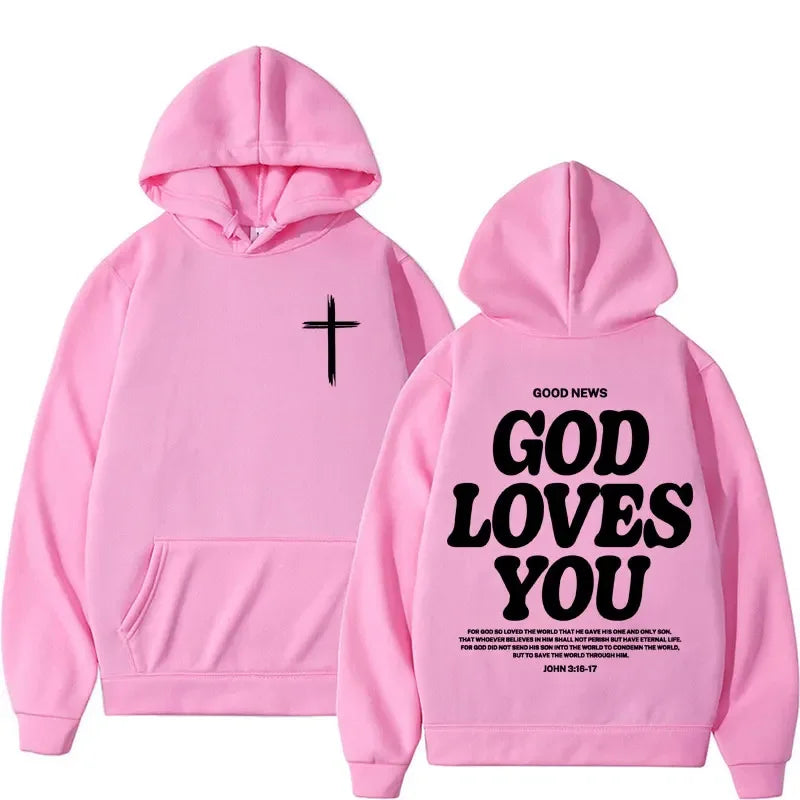 Hooded Sweatshirt – Bible Verse God Loves You – Vintage Streetwear | KIMLUD