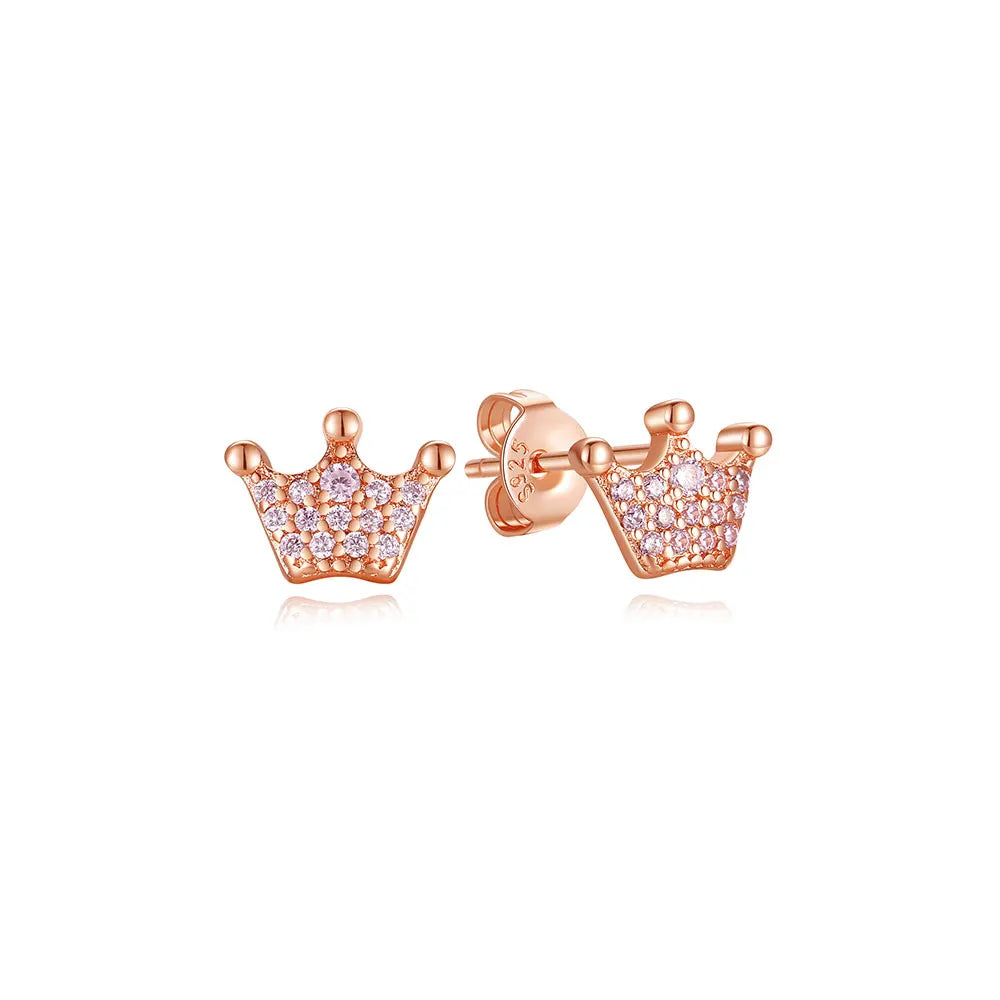 Sterling Silver Stud Hoop Earrings Crown Heart Bee — Rose Gold | KIMLUD