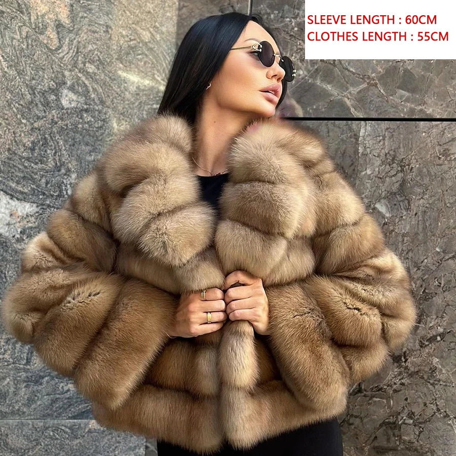 Women's Clothing Genuine Fox Fur Jacket Natural Fox Fur Fluffy Coat Lapel Luxury Brands Women Short Real Fur Coat