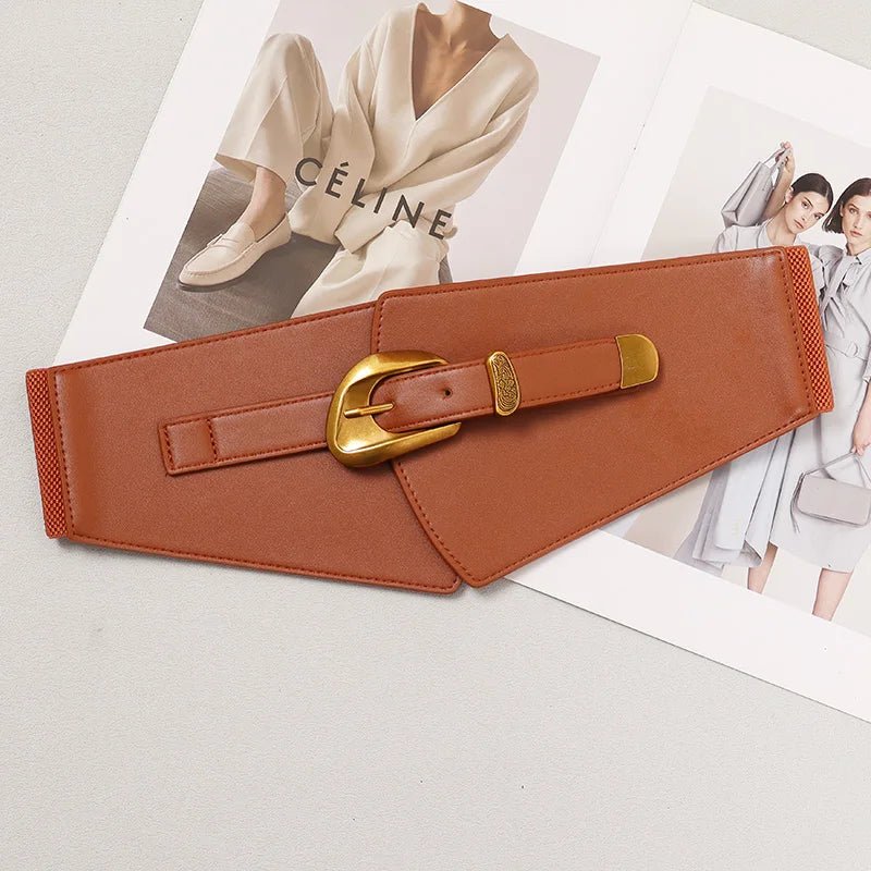 Green Camel Khaki Pu Leater Elastic Waistbands for Women Irregular Wide Corset Dress Shirt Decoration Elegant Pu Waist Belts