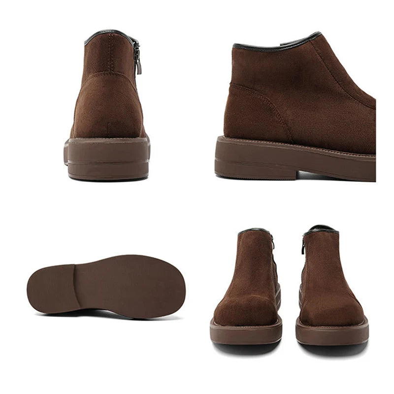 2026 Spring Autumn Fashion Mens Chelsea Boots Square Heels 2.5cm Brand Men Single Ankle Boots Male Footwear Big Size 45 DX738