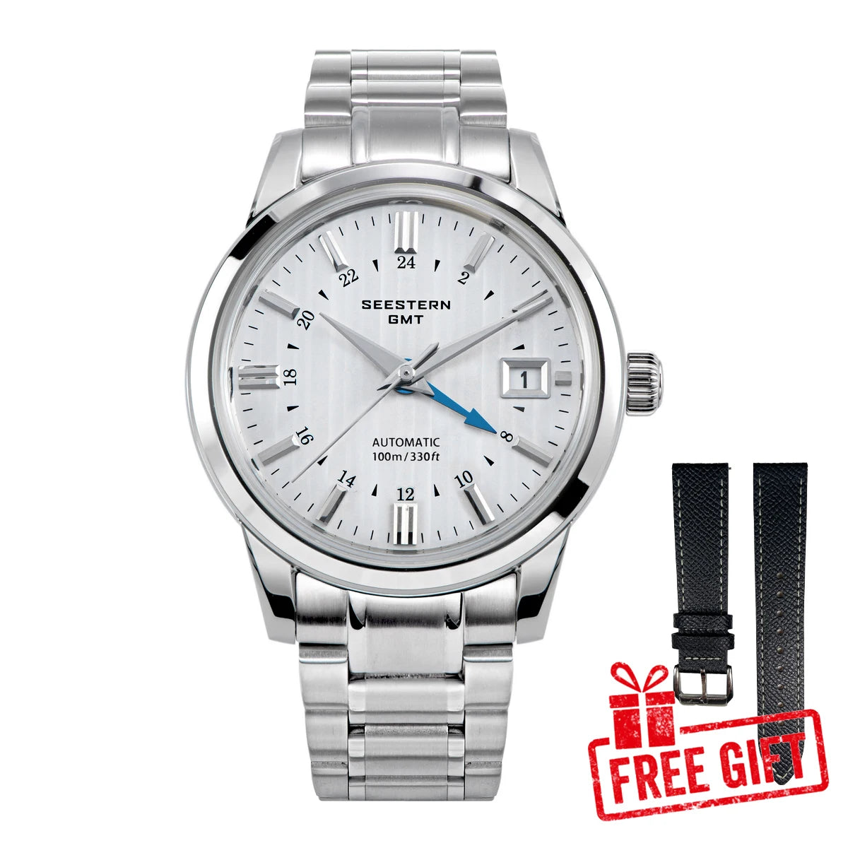 SEESTERN S446 Men Watch Automatic Mechanical Wristwatches NH34 GMT Movement 100m Waterproof Domed Sapphire Crystal Clock Limited