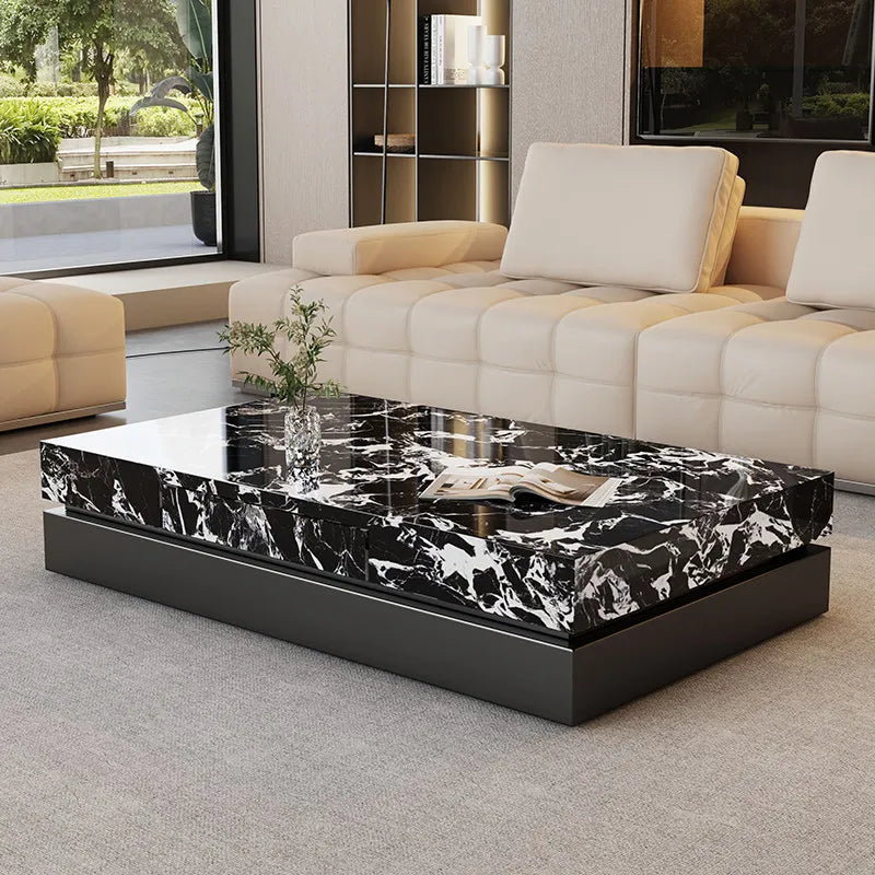 Italian Minimalist Coffee Table Rock Slab Countertop — Charcoal Gray | KIMLUD
