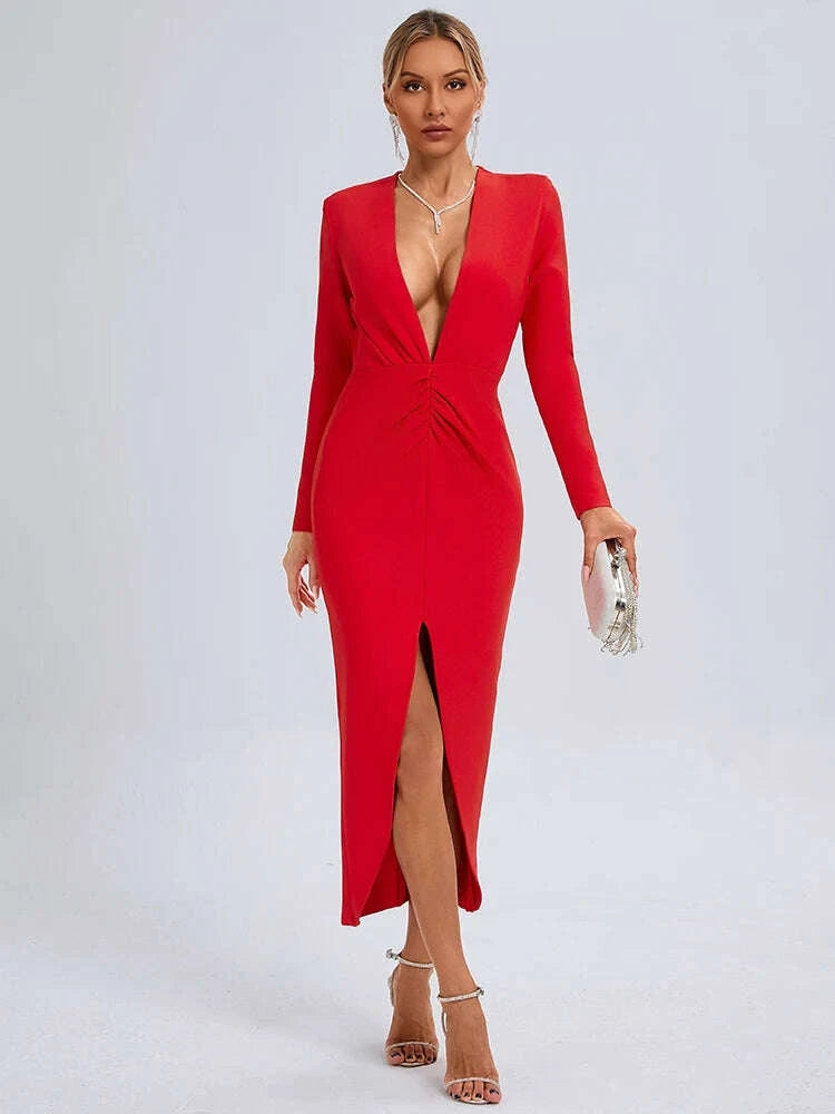 vc-sexy-red-deep-v-plunge-long-sleeves-ruched-bandage-dress-women-pleated-bodycon-maxi-long-evening-party-club-gownkimlud-womens-clothes-35075386