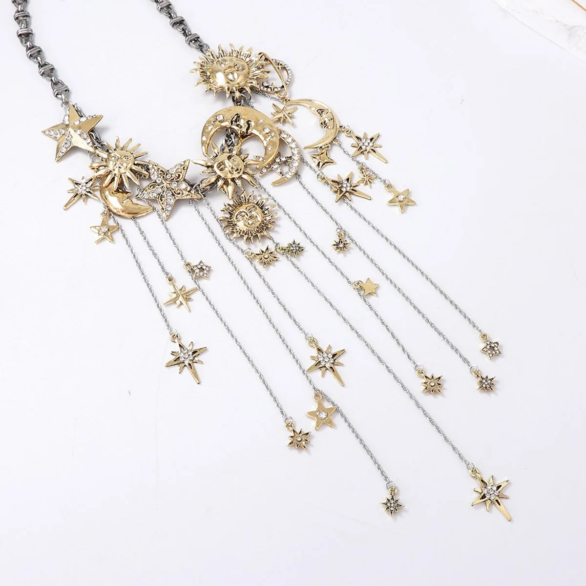 Necklace – Retro Stars Moon Tassels – Zinc Alloy | KIMLUD