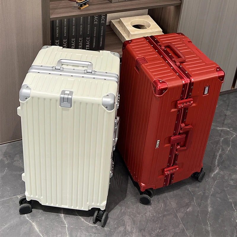 Aluminum Frame Suitcase 36 Inch Large Capacity — Silver | KIMLUD